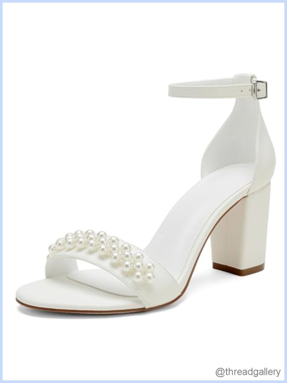 Satin Pearl Block Heel Wedding Sandals Open Toe Bridal Heels